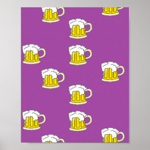 Póster Taza de cerveza espumosa en morado
