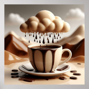 Póster Taza de chocolate con nube de fantasía goteando