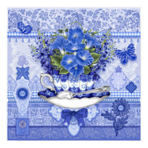 Taza de porcelana azul y flores 16 x 16