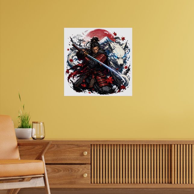 Póster Taza de Samurái y Lobo Blanco | Fantasía del Guerr (Salón 2)