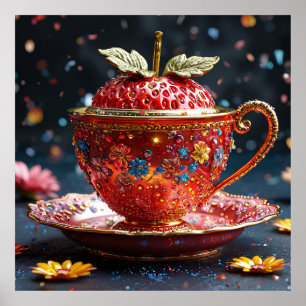 Póster Taza de té bellamente ornamentada