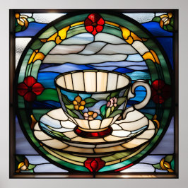 Póster Taza de té con aspecto de vidrio templado y diseño