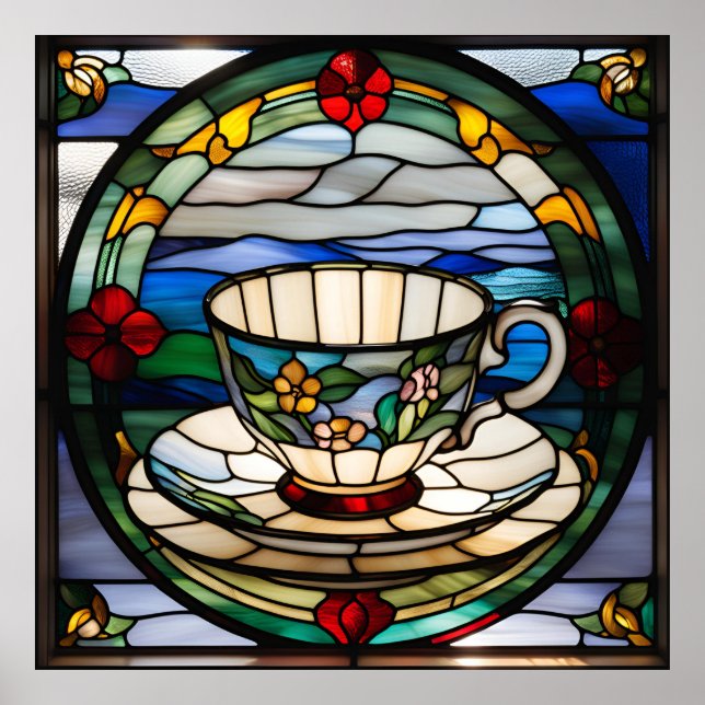 Póster Taza de té con aspecto de vidrio templado y diseño (Frente)