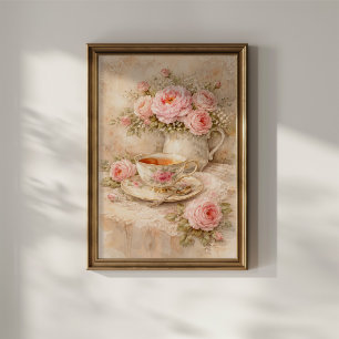 Póster Taza de Té con Rosas