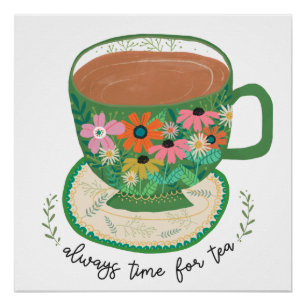 Póster Taza de Tea Floral Cita Vintage Mug