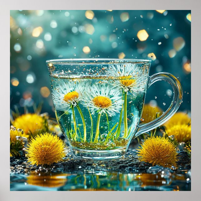 Póster Taza de vidrio llena de agua (Frente)