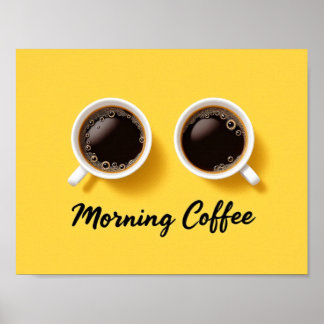 Póster Tazas de café de la mañana vista superior minimali