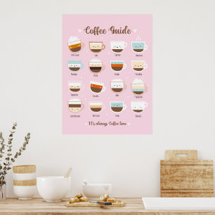 Póster Tazas de café en poster rosa claro