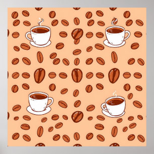 Póster Tazas de Granos de Café Patrón Acogedor