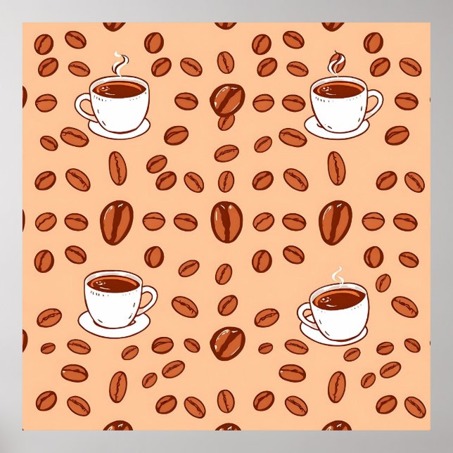Póster Tazas de Granos de Café Patrón Acogedor (Frente)