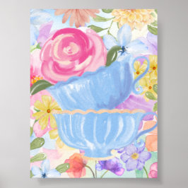 Póster Tazas de té de flores bonitas