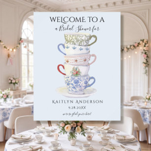 Póster Tazas de Té Vintage Modernas Regader de Boda Acuar