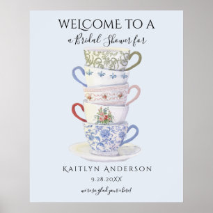 Póster Tazas de Té Vintage Modernas Regader de Boda Acuar