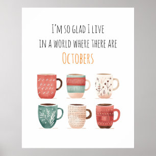 Póster Tazas divertidas de chocolate caliente Hygge para