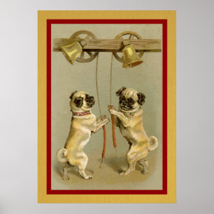 Póster tazas vintage sonando campanas de año nuevo poster