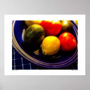 Póster Tazón azul del Poster de frutas