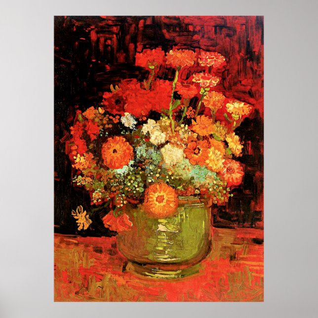 Póster Tazón con zinnias de Vincent van Gogh, (Frente)