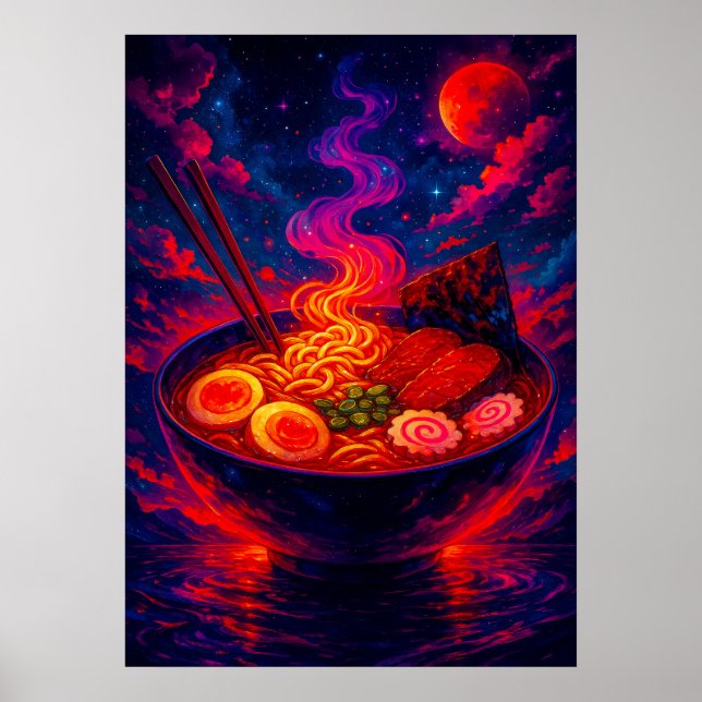 Póster Tazón cósmico de Ramen bajo la fantasía de la Luna (Frente)