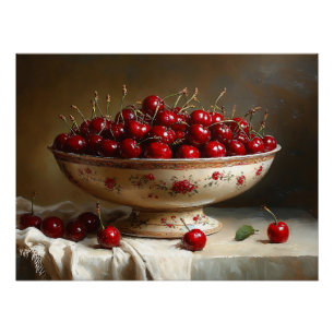 Póster Tazón de cerezas pintado