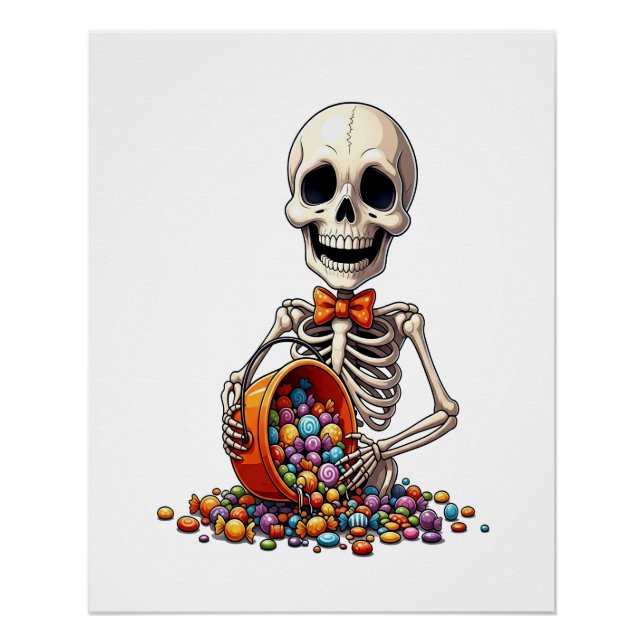 Póster Tazón de dulces de esqueleto Halloween (Anverso)