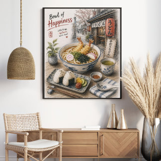 Póster Tazón de Felicidad Udon Tempura Japonés