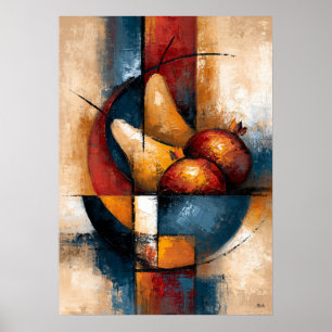 Póster Tazón de Frutas Abstracto Nashi Zakuro con Peras 