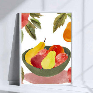 Póster Tazón de Frutas Acuarela Cítricos