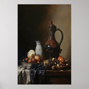 Póster Tazón de Frutas Dark Academia, Pintura Antigua
