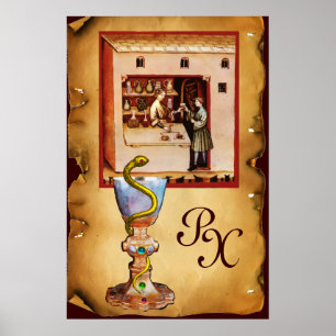 Póster TAZÓN DE HIGÍA MONOGRAMA Medicina, Farmacia