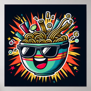 Póster Tazón de ramen de dibujos animados de fideos lindo
