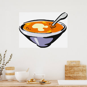 Póster Tazón de sopa de tomate con cuchara
