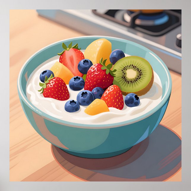 Póster Tazón de yogur de frutas frescas (Frente)