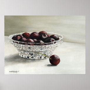 Póster Tazón lleno de cerezas pintura al aceite