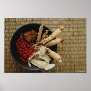 Póster Tazón lleno de hierbas medicinales chinas