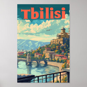 Póster Tbilisi Georgia Vintage Art Travel Ilustracion