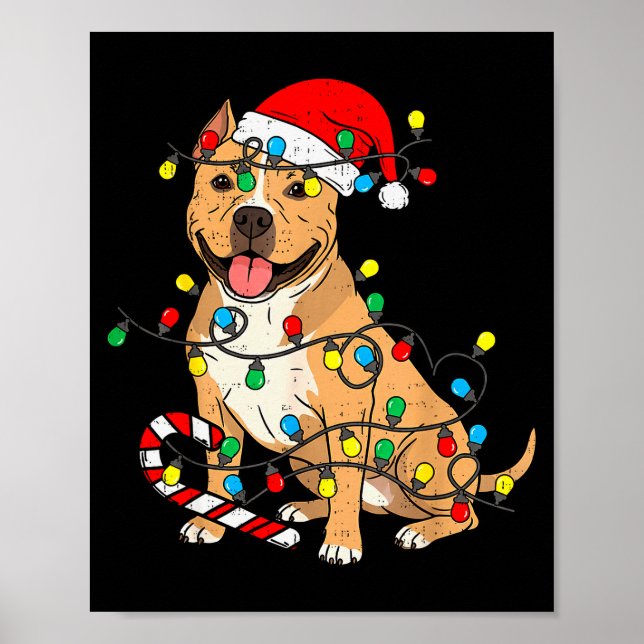 Póster Tbull Dog Christmas Lights Santa Xmas Pet Dog Love (Frente)