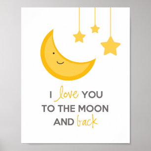 Póster Te amo a la luna y a la espalda (Nursery Wall Art)