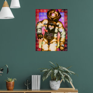 Póster Te amo al astronauta de la luna dibujando espacio 