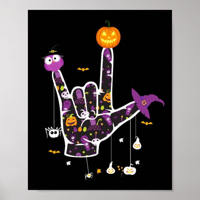 Póster Te amo ASL Halloween Rótulo Idioma Halloween G (Frente)