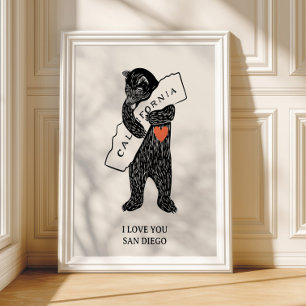 Póster Te amo California Oso Abraza Mapa Ciudad Personali