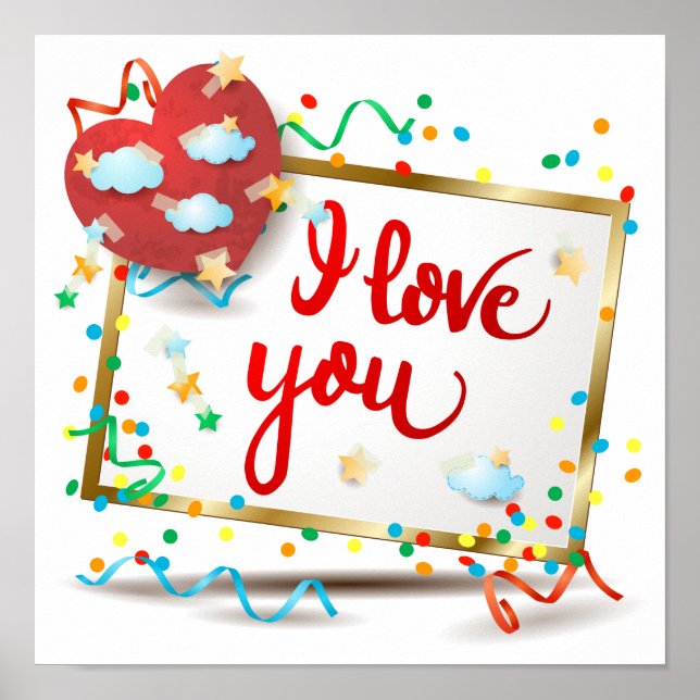 Póster Te amo con el corazón rojo (Frente)