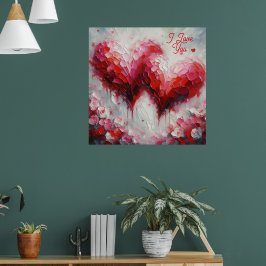 Póster Te Amo Dos Corazones Abstractos Pintando San Valen