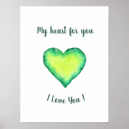 Póster Te amo el cumpleaños del corazón azul y verde lind