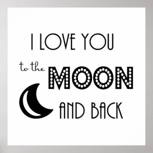 Póster te amo hasta la luna y de vuelta negro blanco