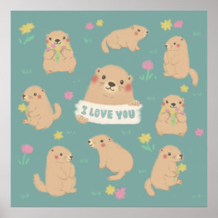 Póster Te amo, Ilustracion Marmots