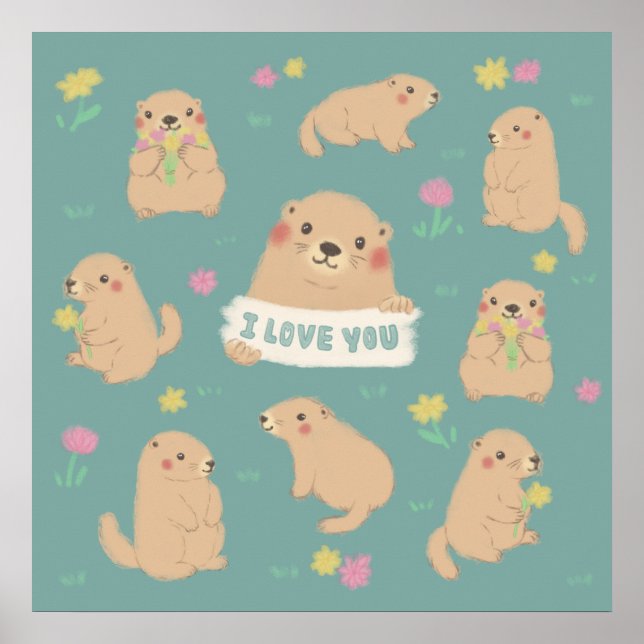 Póster Te amo, Ilustracion Marmots (Frente)