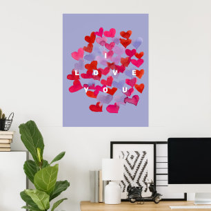Póster Te amo los corazones acuarelas