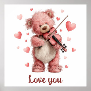 Póster Te amo Teddy con violín