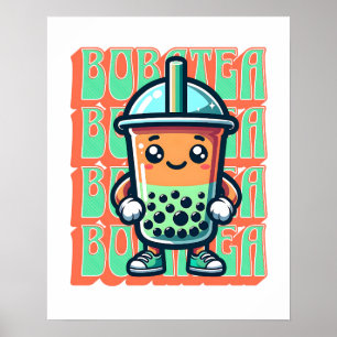 Póster Té Burbuja Boba Kawaii Lindo Dibujo Animado