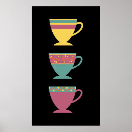 Póster Té/café retro de porcelana colorida